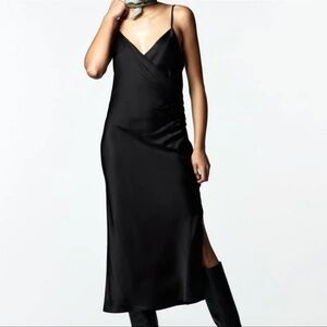 NWT Zara Black Satin Effect Slip Dress Size S